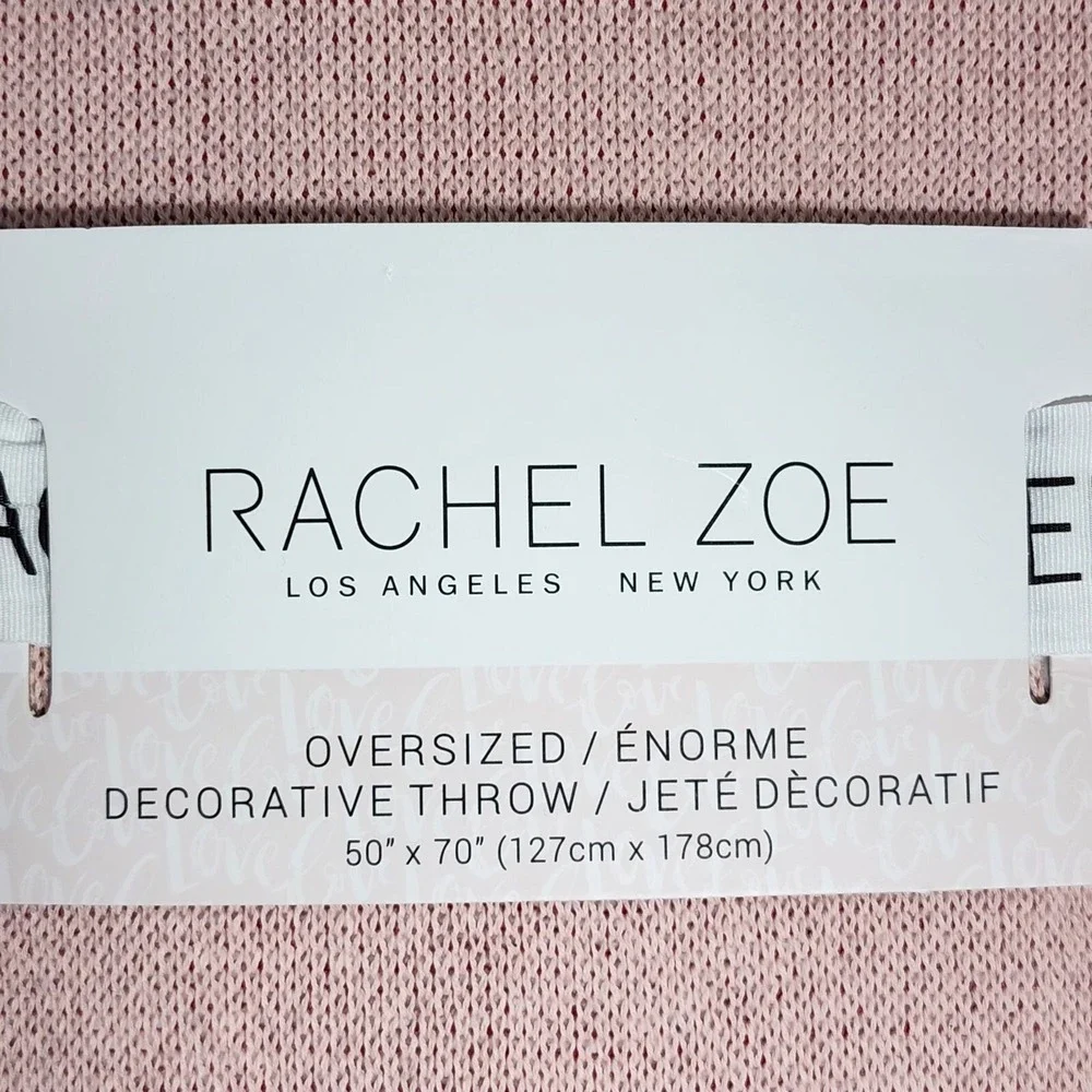 Zoe Rachel Cotton Blend Knit Throw Blanket Heart Color Block Pink Red 50x70